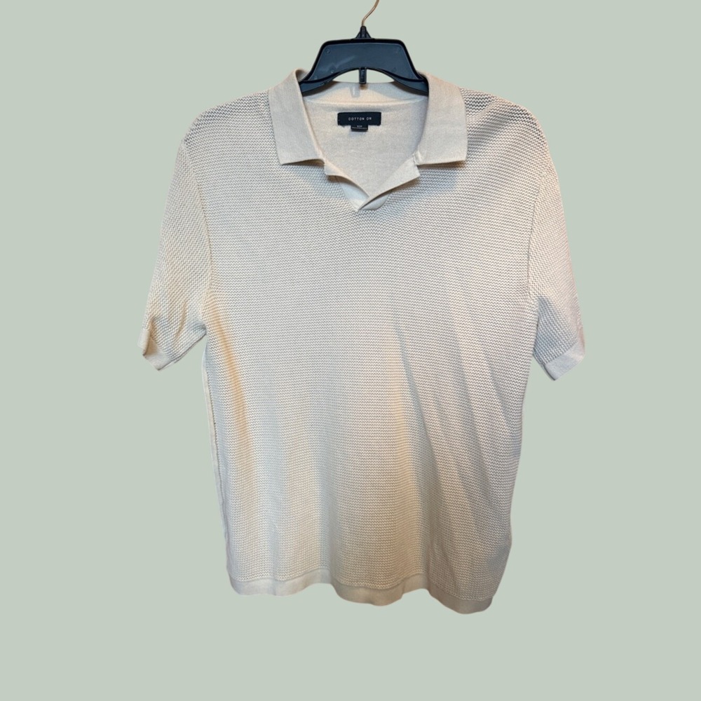 Cotton On Mens Cream Textured Knit Short Sleeve Buttonless Polo Shirt Small